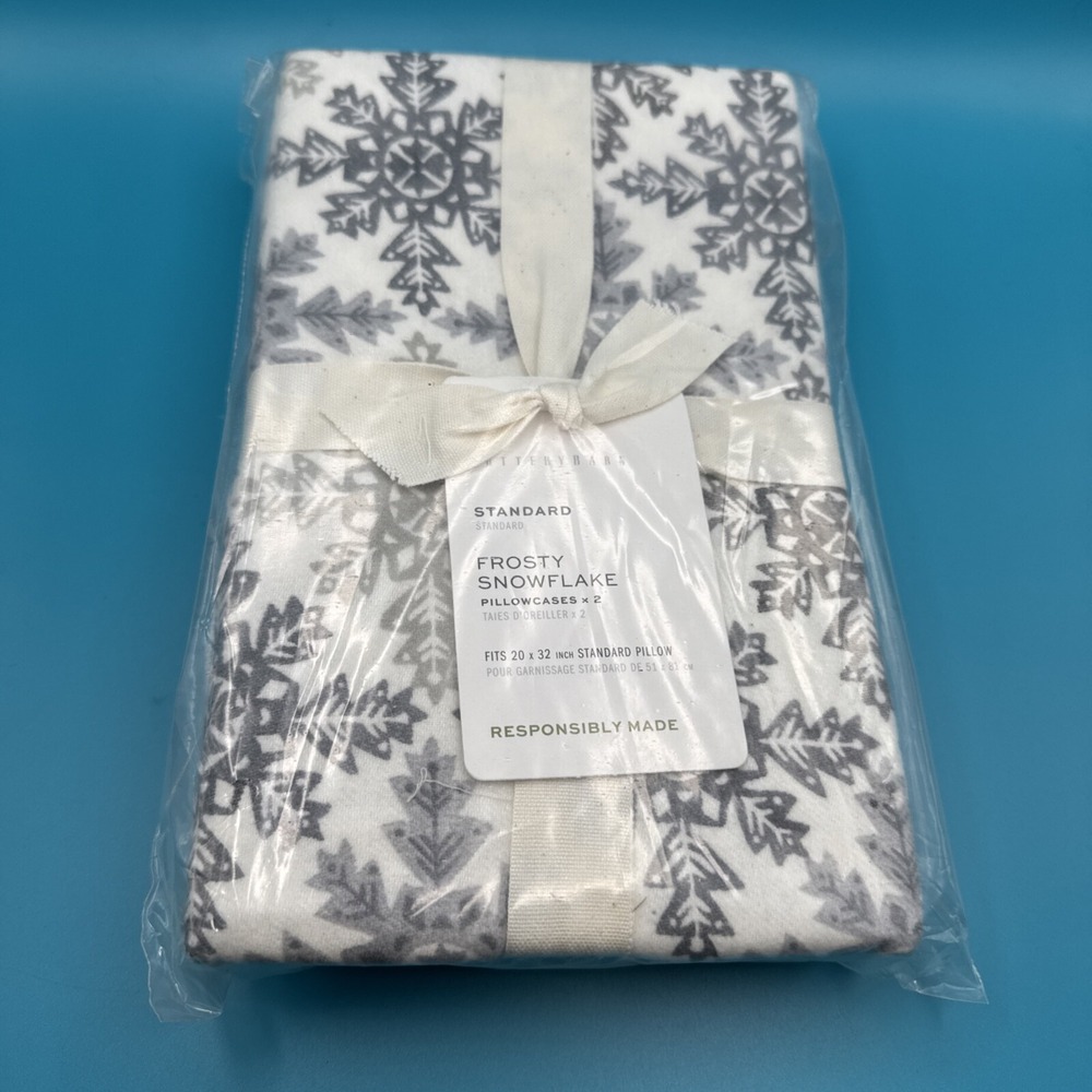 Pottery Barn Flannel Pillowcase Standard Set of 2‎ Snowflake Kids Teen Farmhouse